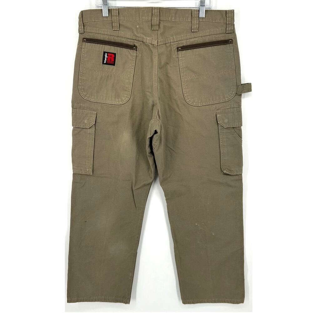Men's Tan Wrangler Riggs Double Knee Canvas Ripstop Cargo Carpenter Pants 36x30 - Picture 7 of 10